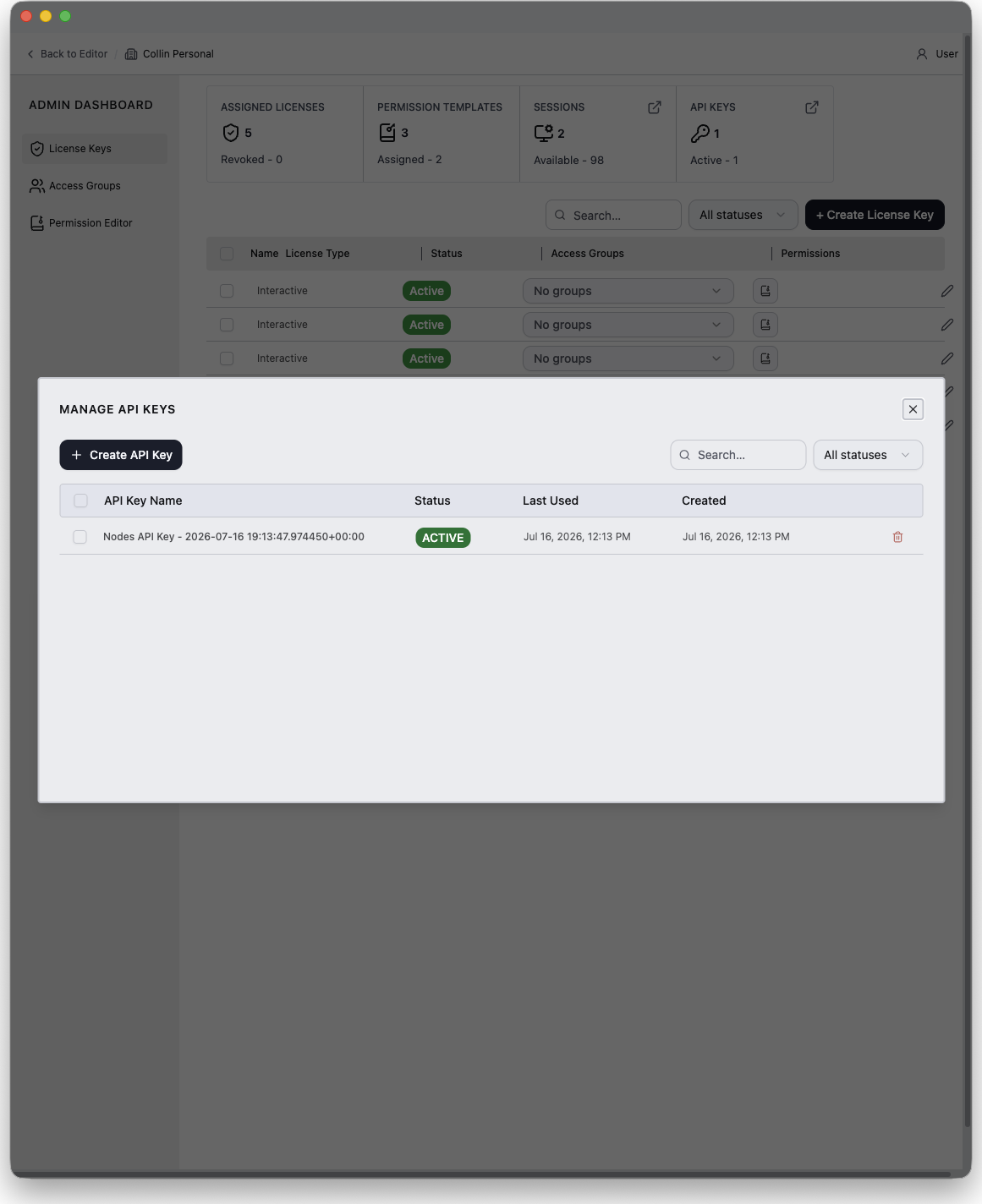 API Keys 모달