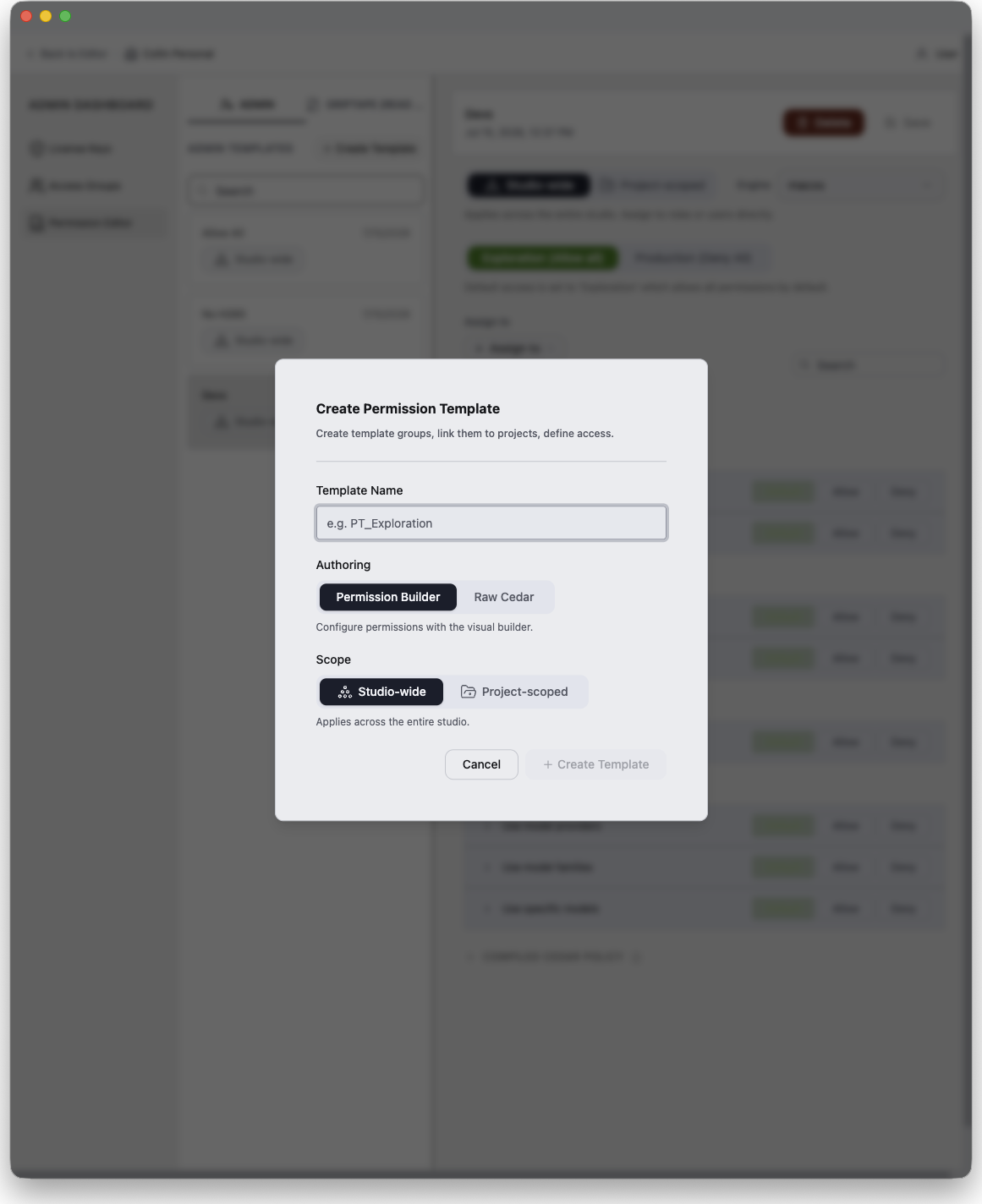 Create Permission Template 대화상자
