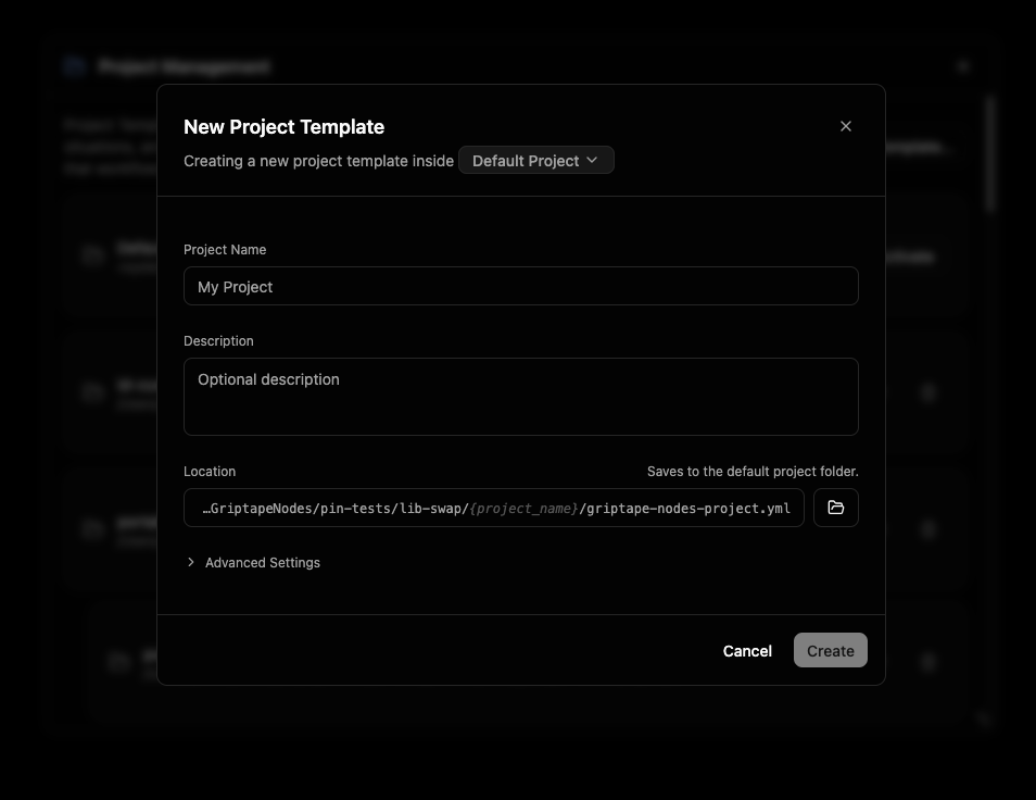이름과 설명이 입력된 New Project Template 대화 상자