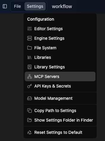MCP Server menu